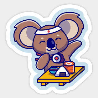 Cute Koala Eating Sushi Cartoon Sticker